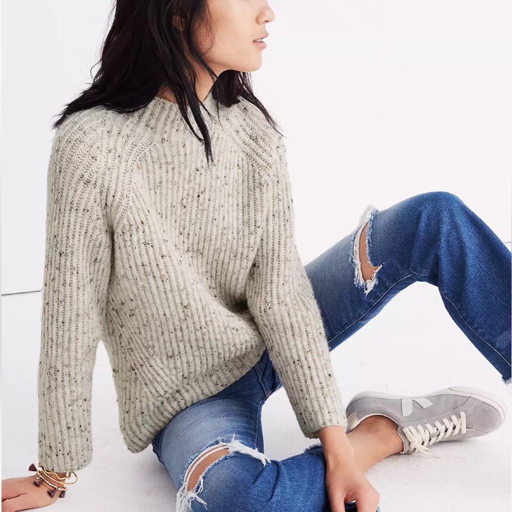 Madewell Donegal Northfield Mockneck Oatmeal wool blend knit sweater